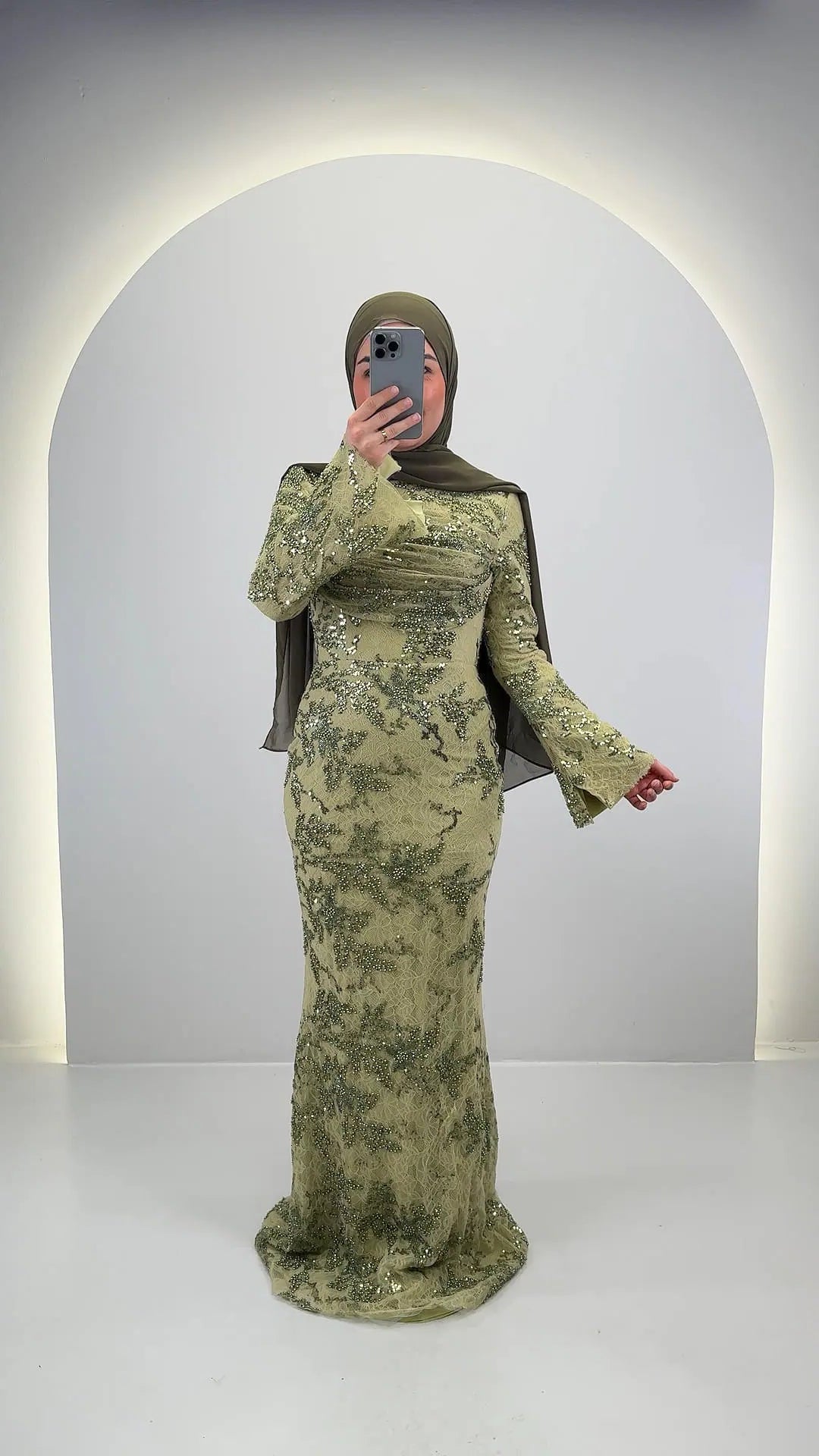Azmia Evening dress Green with Hijab