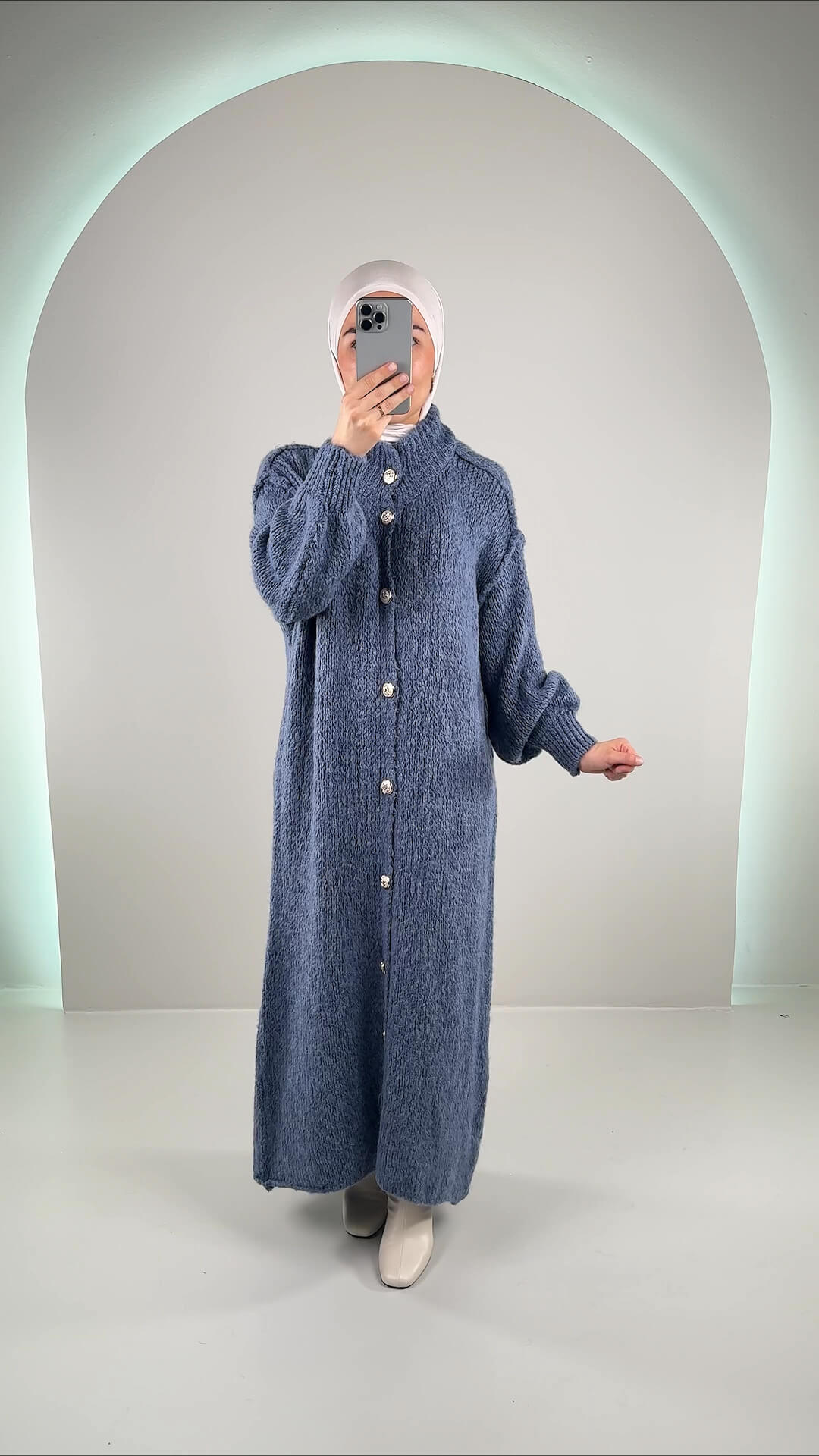 Efla Strickjacke Long Blau