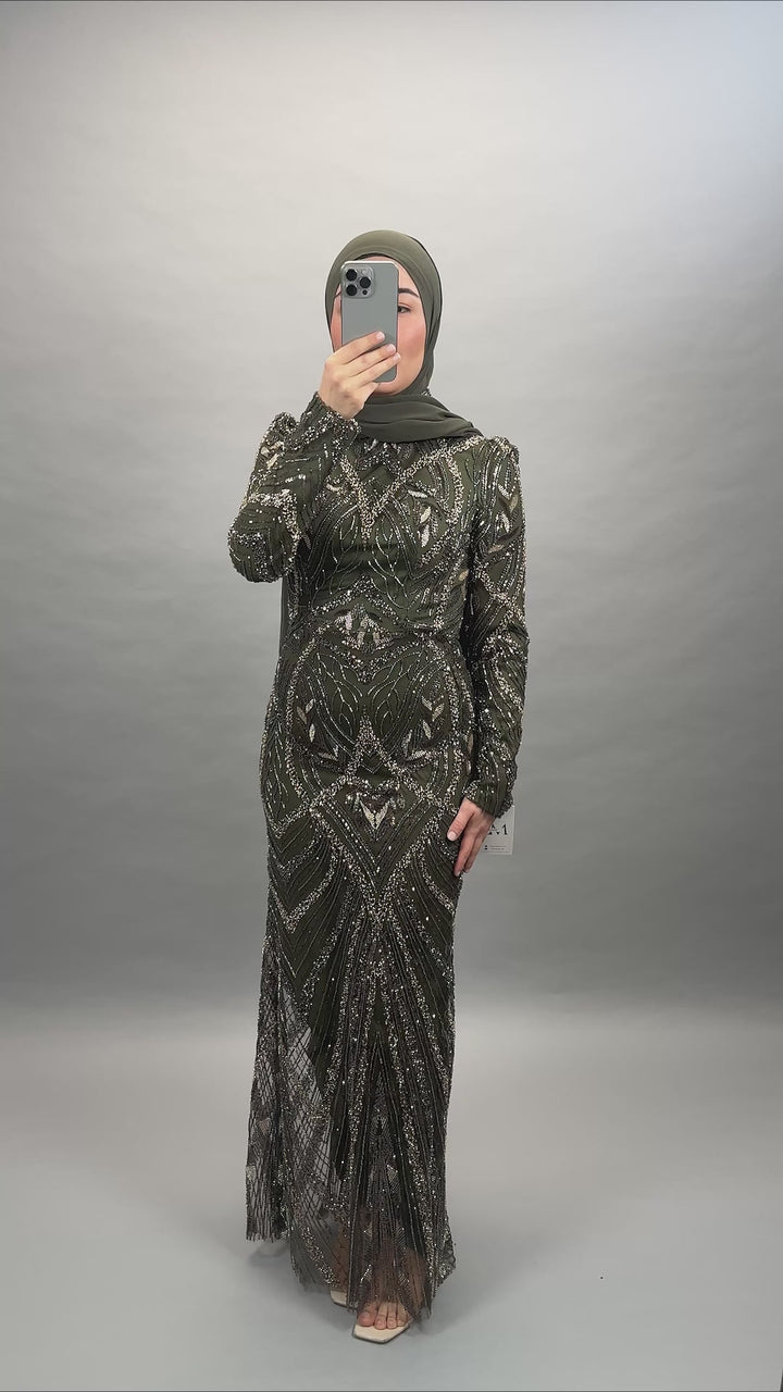 Robe de soirée Huda kaki