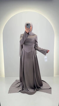 Uray Evening dress Taupe with Hijab